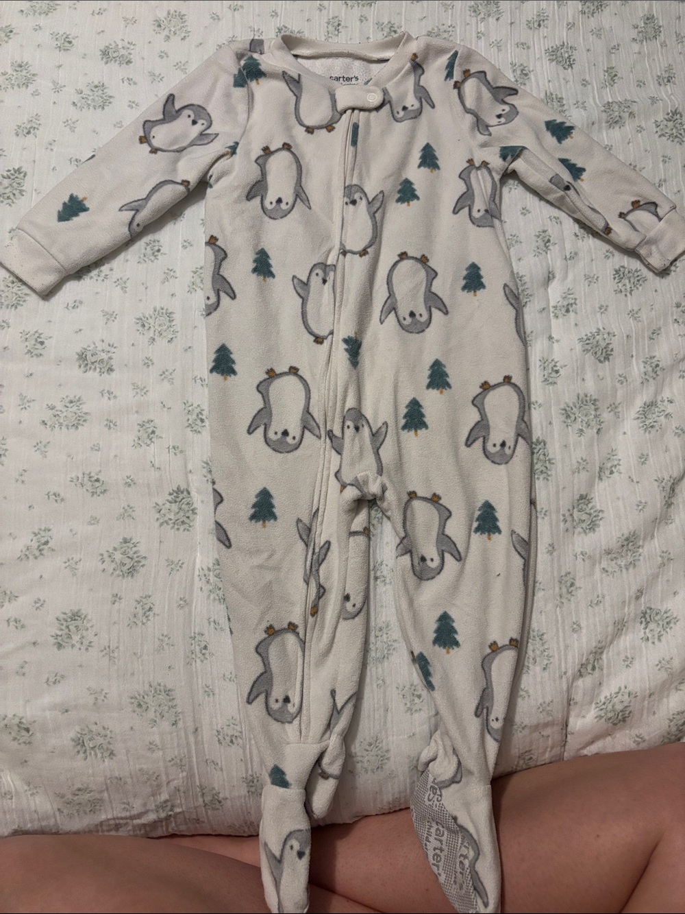 Carter's Cream Penguin Print Footed Fleece Sleeper